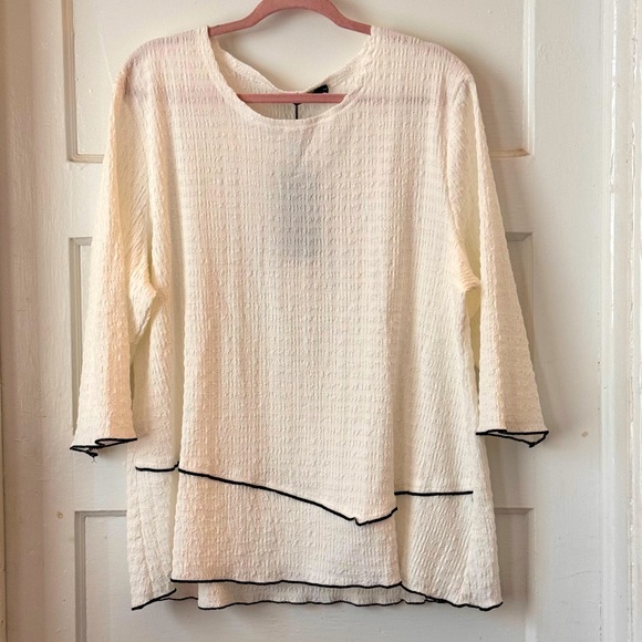 Creation Tops - Creation White Black Textured Knit 3/4 Sleeve Top Size 2X NWT